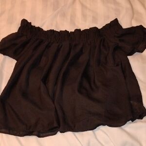 Lucca Woman's Black Elastic Off-Shoulder Smocked Short Sleeve Blouse, Size: M